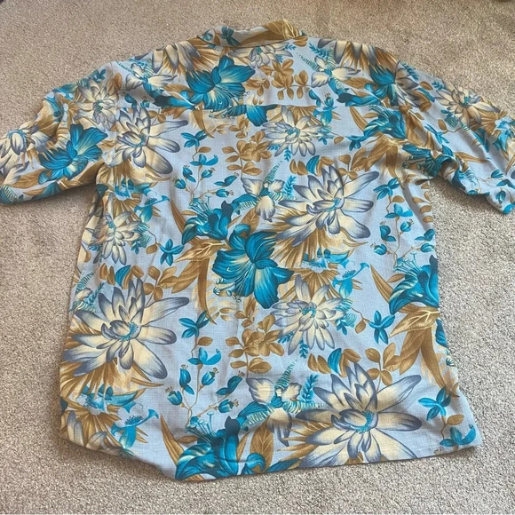Boca Classics 100% Silk Button Front Collar Top Aloha Hawaiian Floral Sz XL - Picture 2 of 3